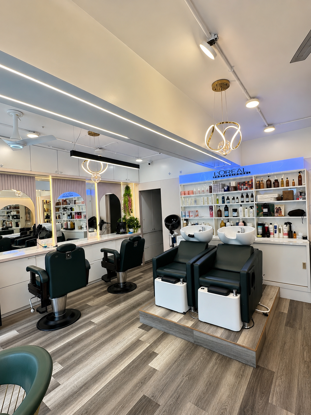 Salon styling area at Apple Beauty Salon
